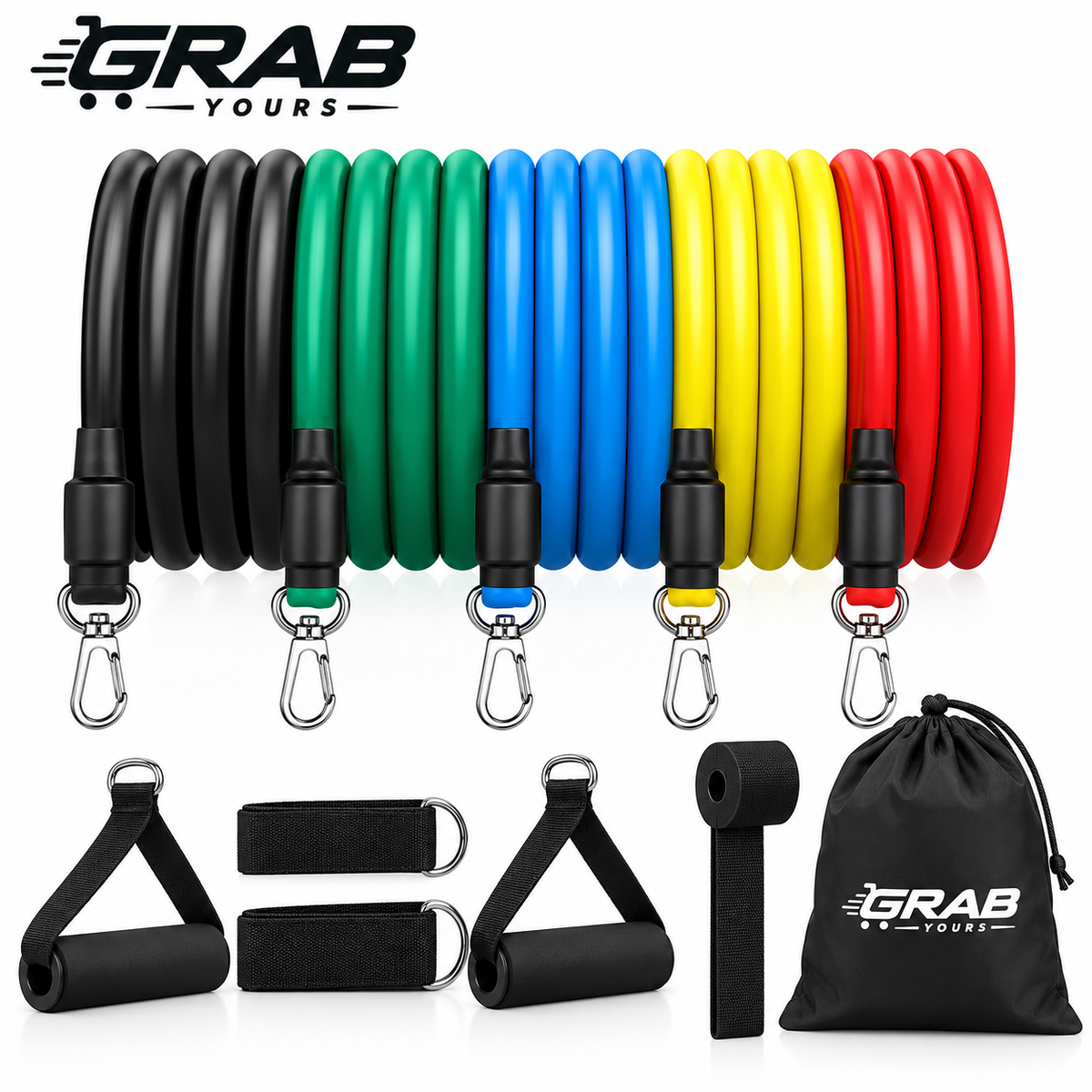 Grab Yours™ 11-Piece Resistance Bands Set with Handles