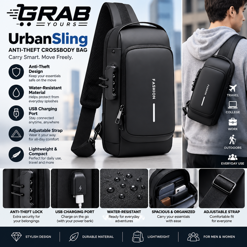 Grab Yours™ UrbanSling Crossbody Bag  Full product title: