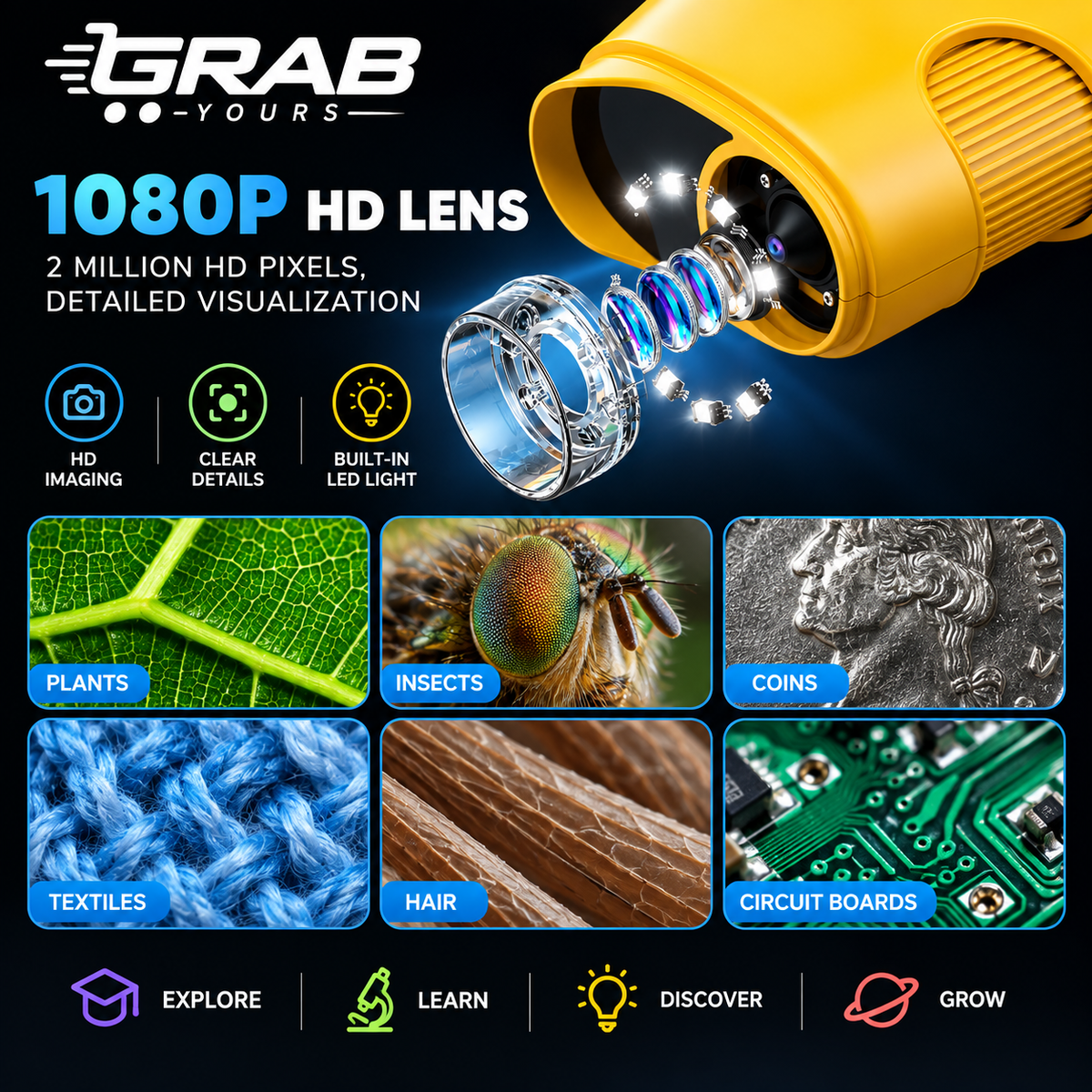 Grab Yours™ CurioScope 1000X Kids Digital Microscope