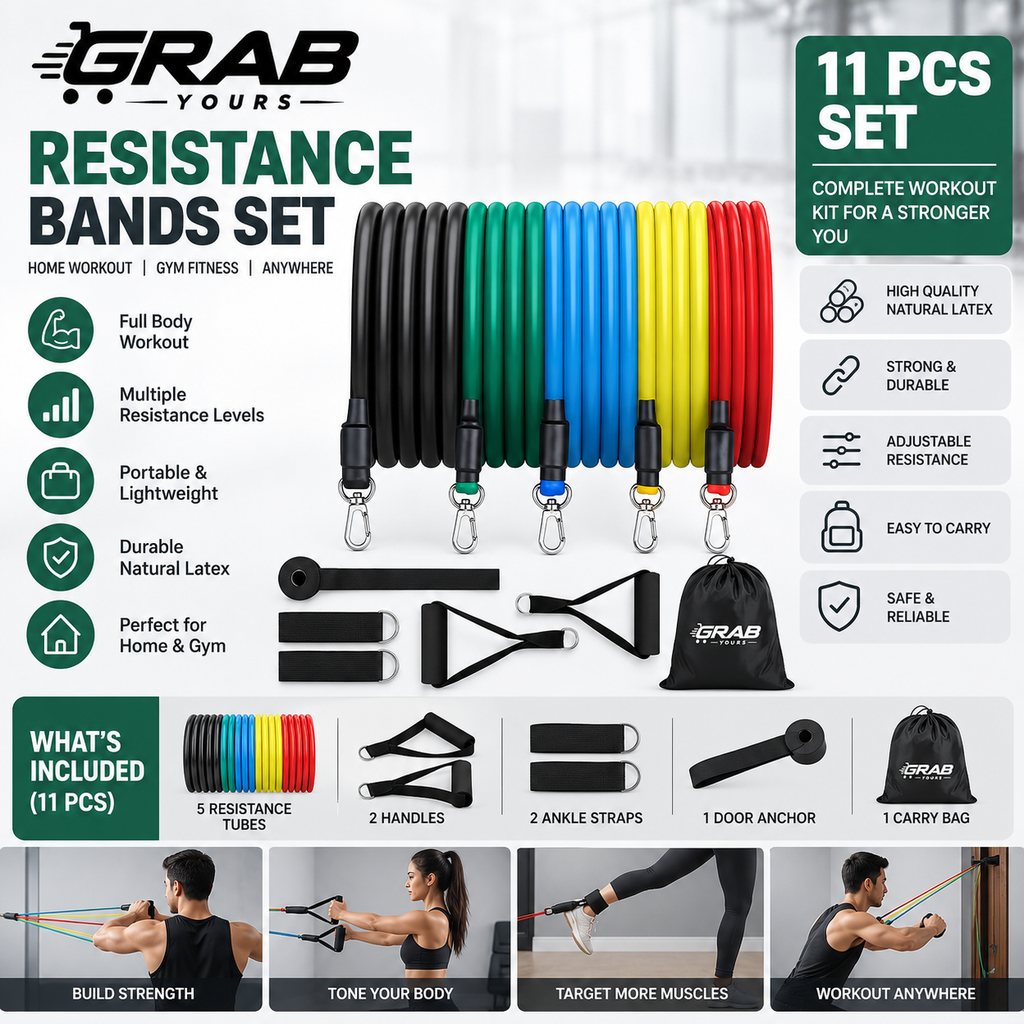 Grab Yours™ 11-Piece Resistance Bands Set with Handles