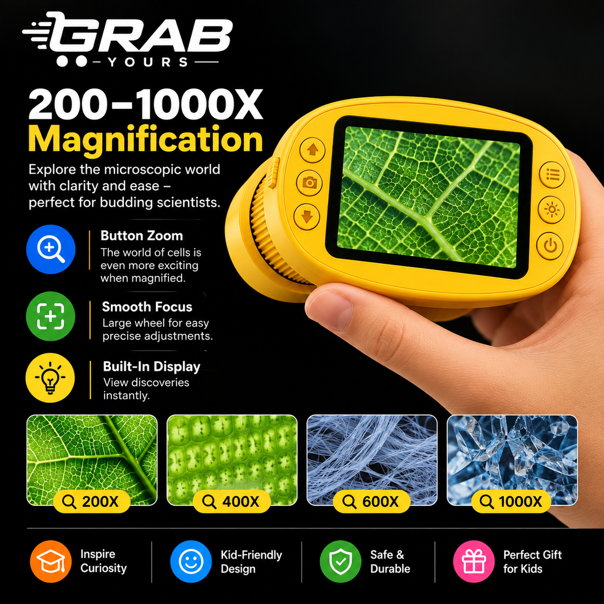 Grab Yours™ CurioScope 1000X Kids Digital Microscope